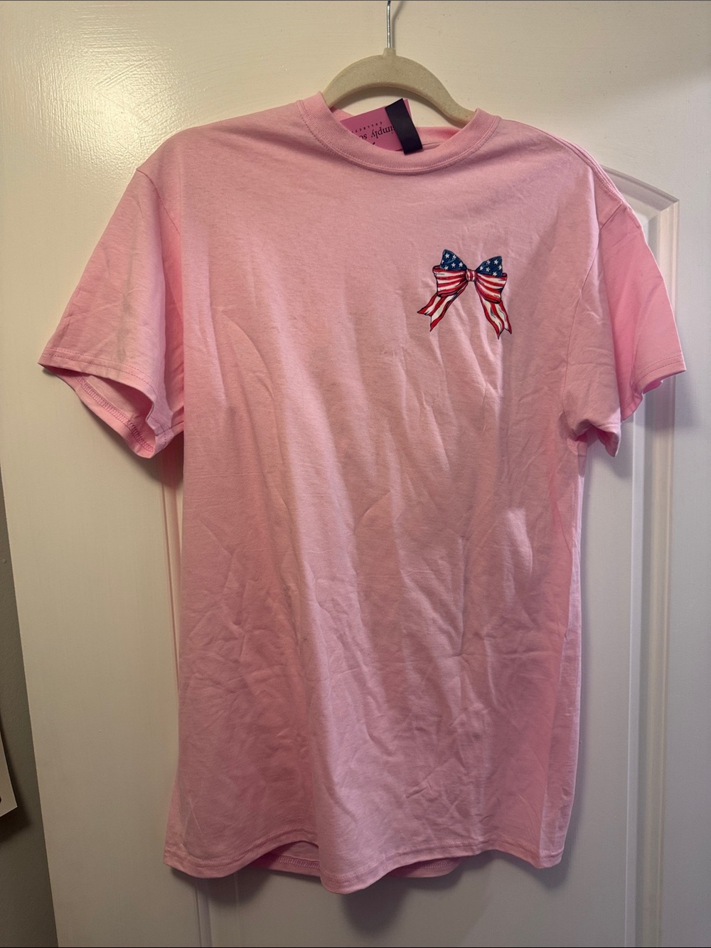 Pink simply southern T with American Flag Bow Detail